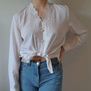Vintage Embroidered White Blouse